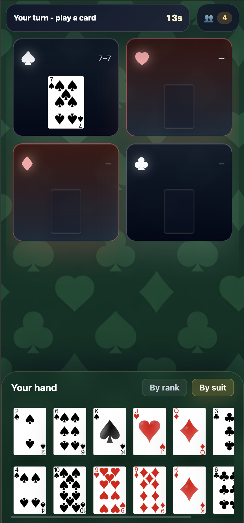 Sevens Royale game table screenshot