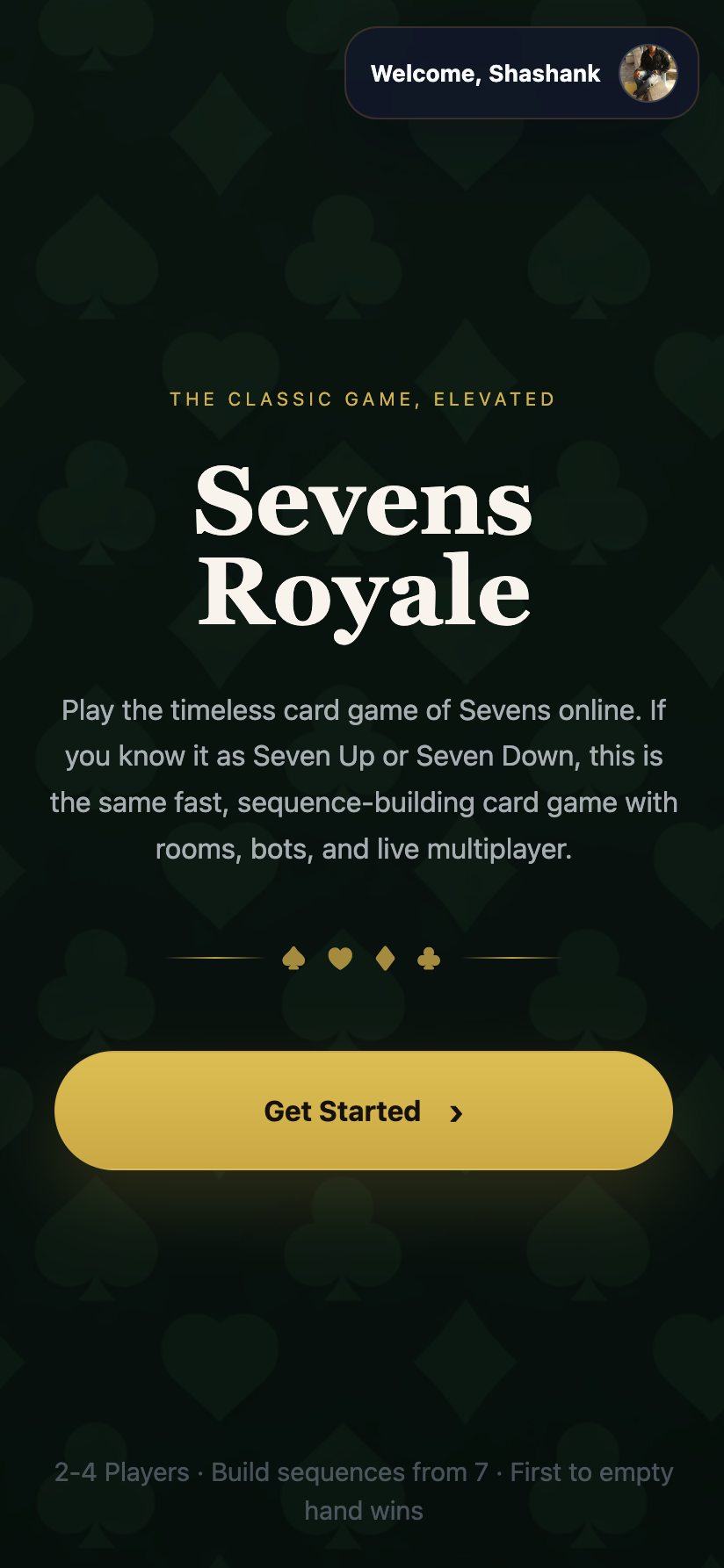 Sevens Royale home screen